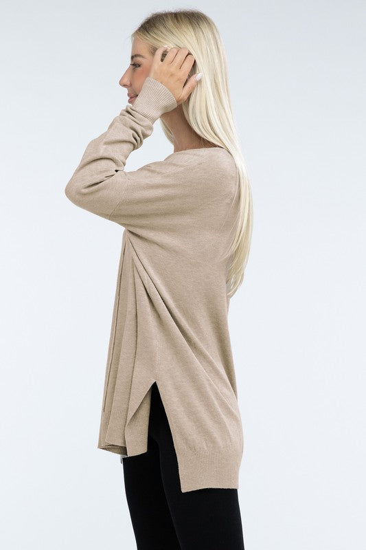Hi-Low Hem Front Seam Sweater in 5 Colors