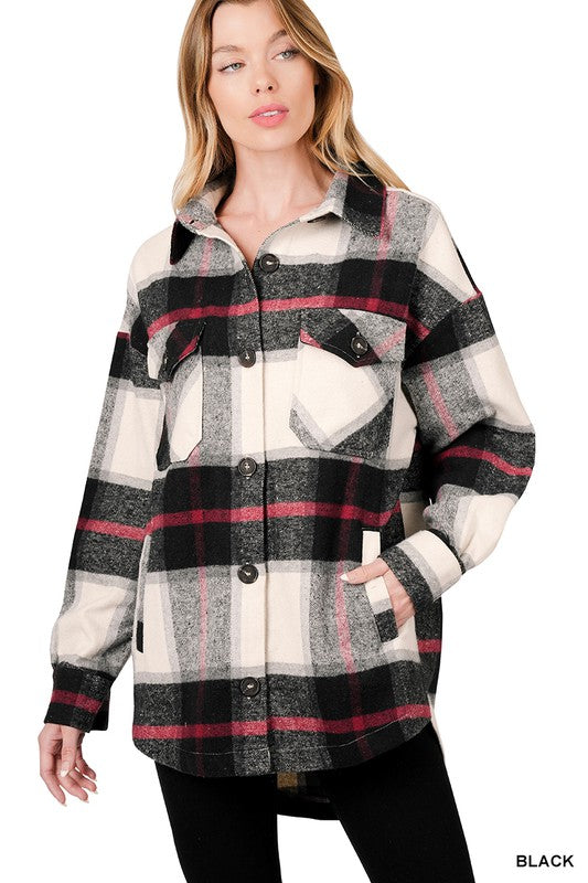 Oversized Yarn Dyed Plaid Shacket in Black or Camel