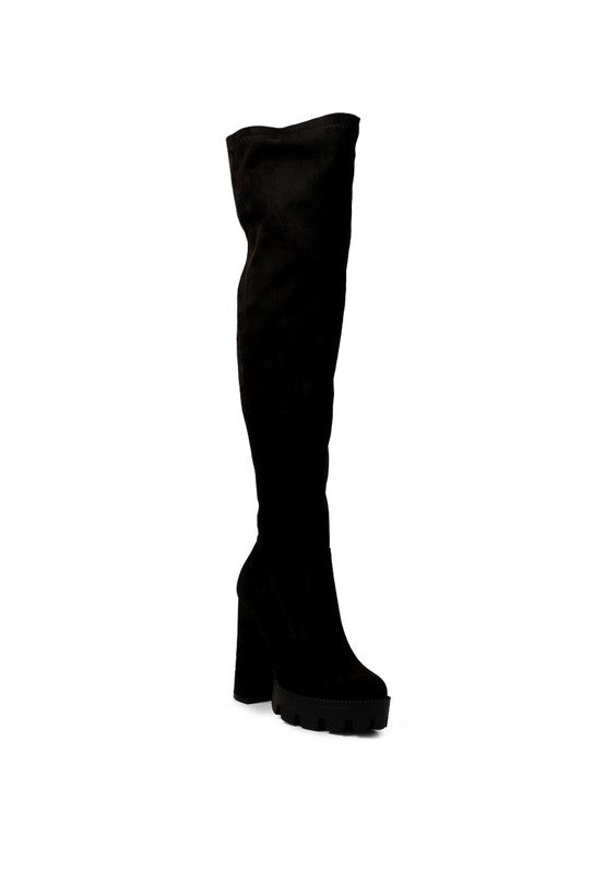 Maple High Block Heeled Faux Suede Long Boots