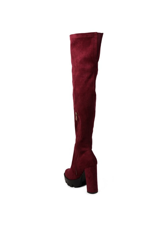 Maple High Block Heeled Faux Suede Long Boots