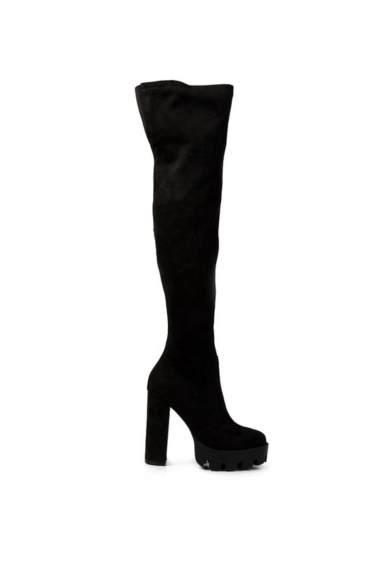 Maple High Block Heeled Faux Suede Long Boots
