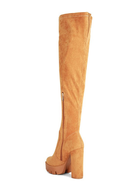 Maple High Block Heeled Faux Suede Long Boots