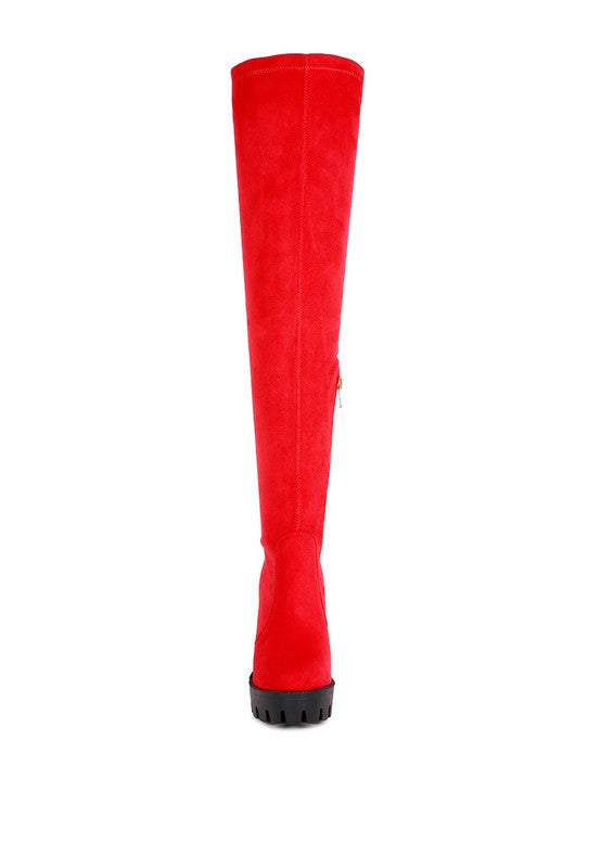 Maple High Block Heeled Faux Suede Long Boots