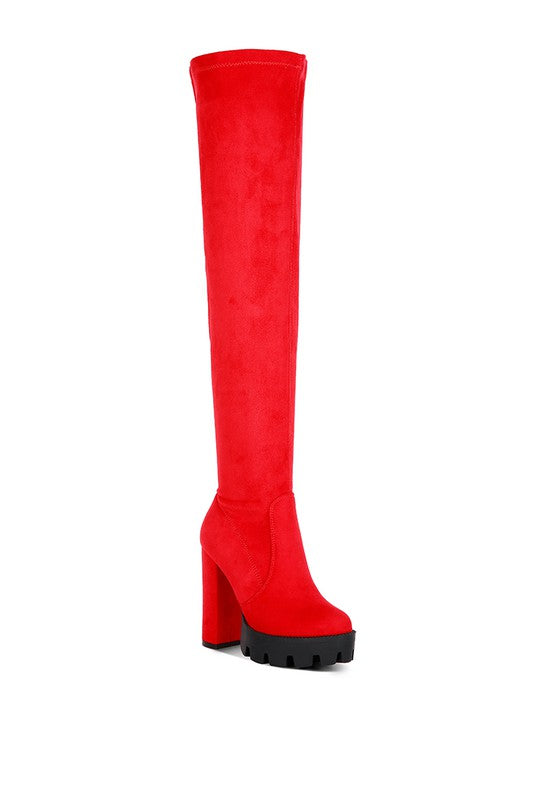 Maple High Block Heeled Faux Suede Long Boots