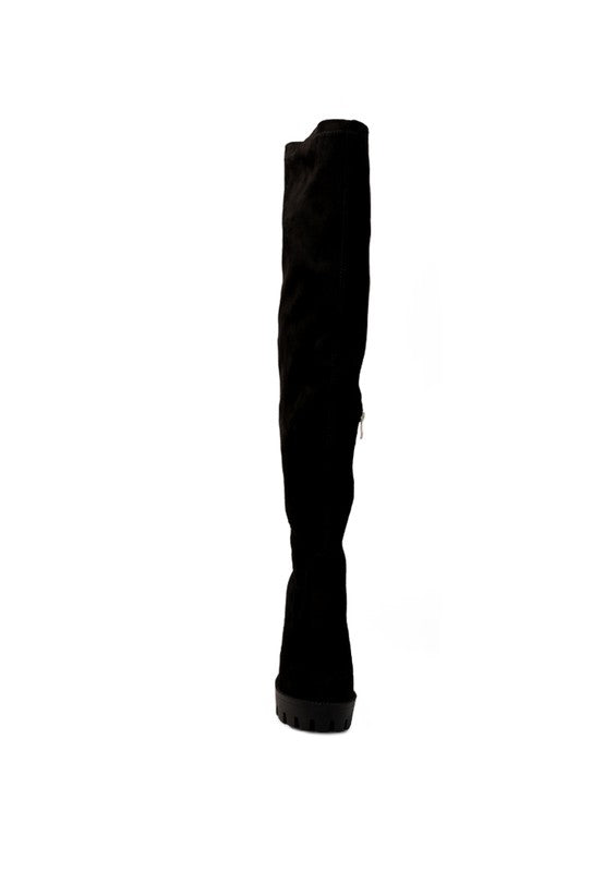 Maple High Block Heeled Faux Suede Long Boots