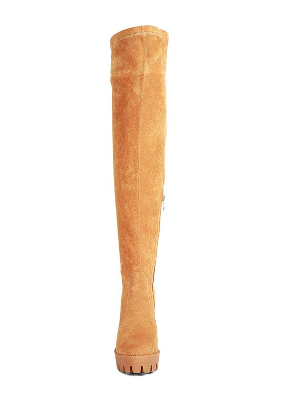 Maple High Block Heeled Faux Suede Long Boots