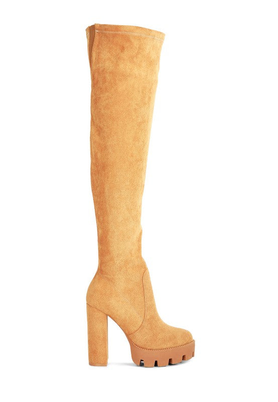 Maple High Block Heeled Faux Suede Long Boots