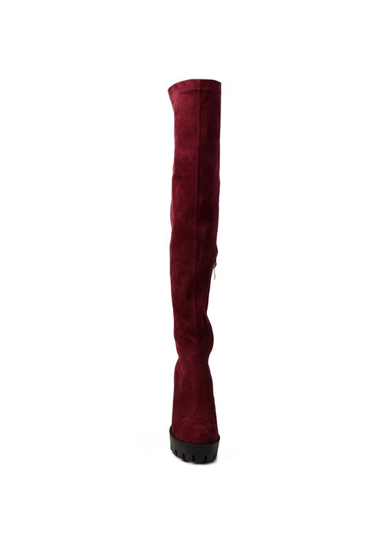 Maple High Block Heeled Faux Suede Long Boots