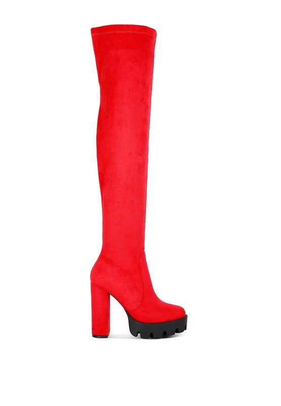 Maple High Block Heeled Faux Suede Long Boots