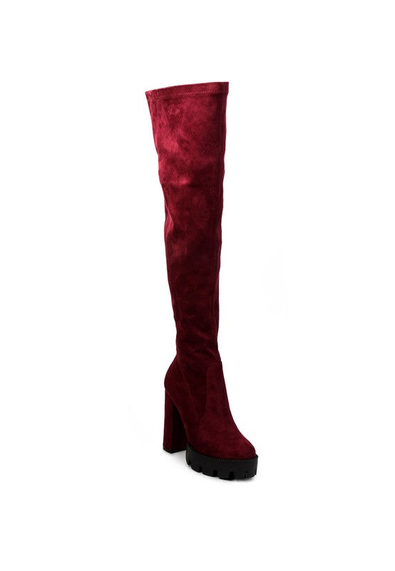 Maple High Block Heeled Faux Suede Long Boots