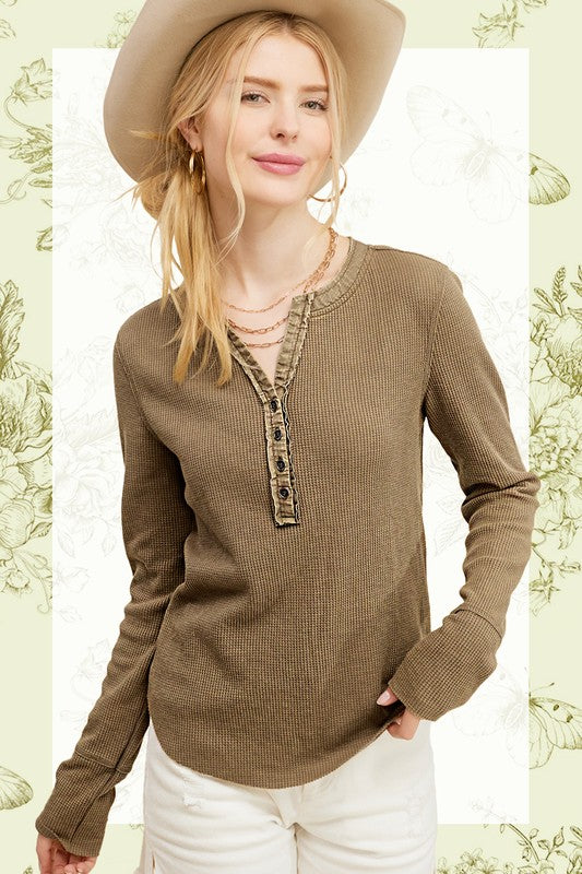 Jaynie Cozy Waffle Henley Top