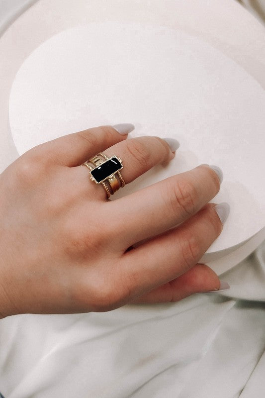 Ethereal Adjustable Ring in Black and Gold