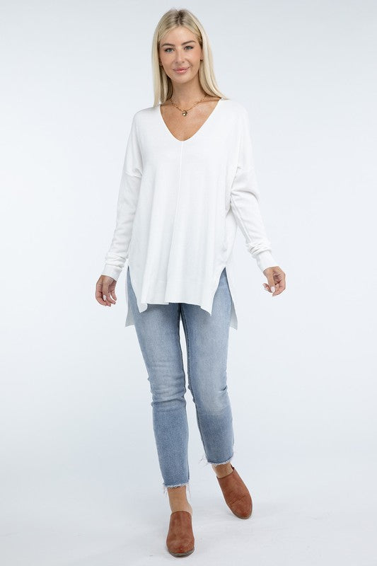 Hi-Low Hem Front Seam Sweater in 5 Colors