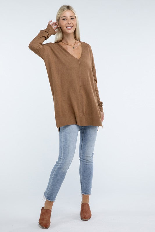 Hi-Low Hem Front Seam Sweater in 5 Colors