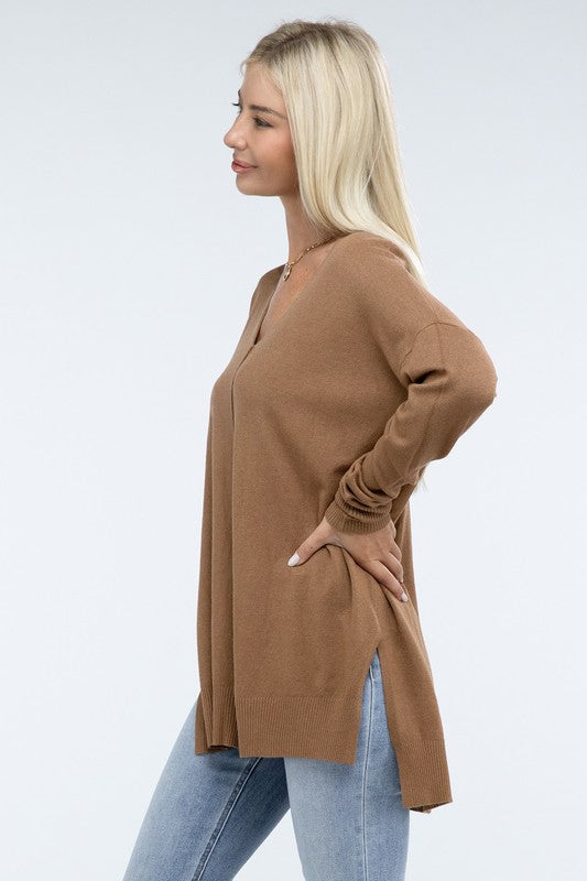Hi-Low Hem Front Seam Sweater in 5 Colors