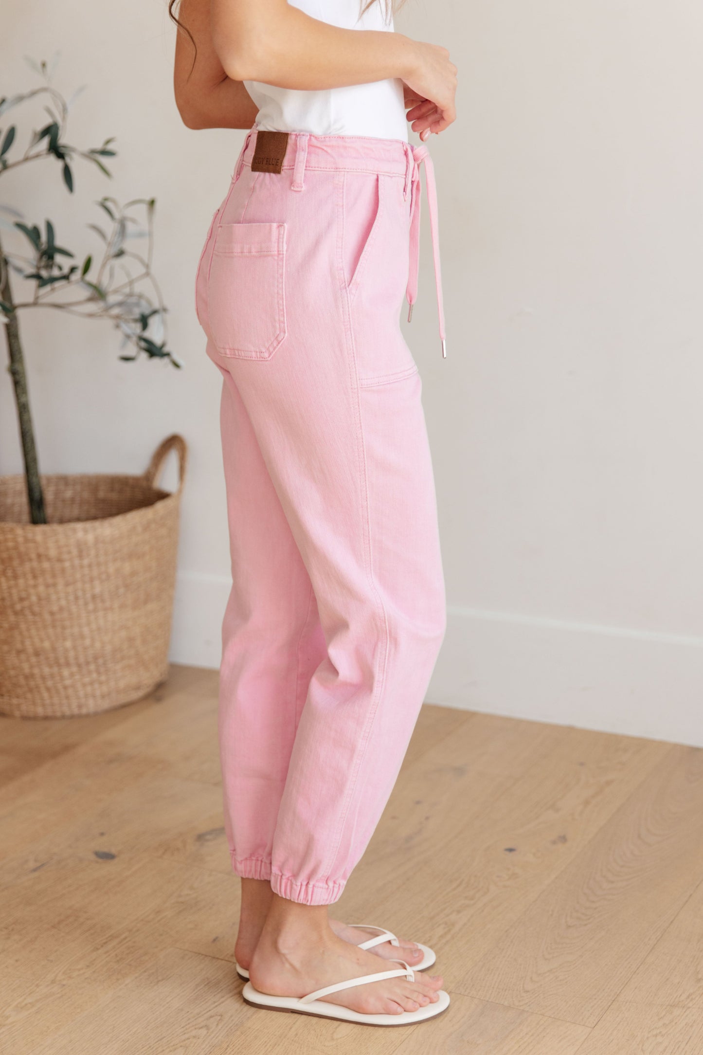 Regina High Rise Pink Garment Dyed Denim Jogger