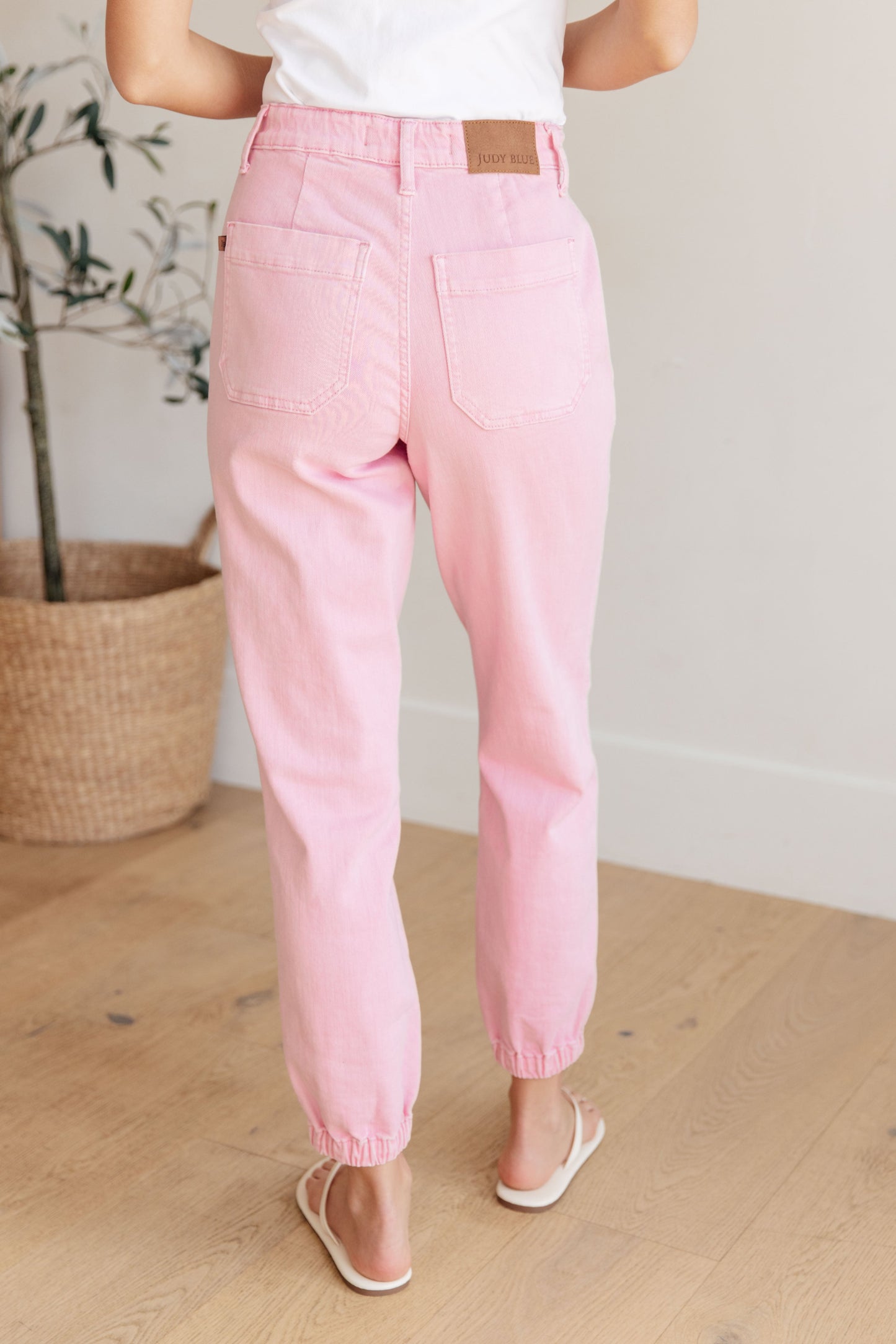 Regina High Rise Pink Garment Dyed Denim Jogger