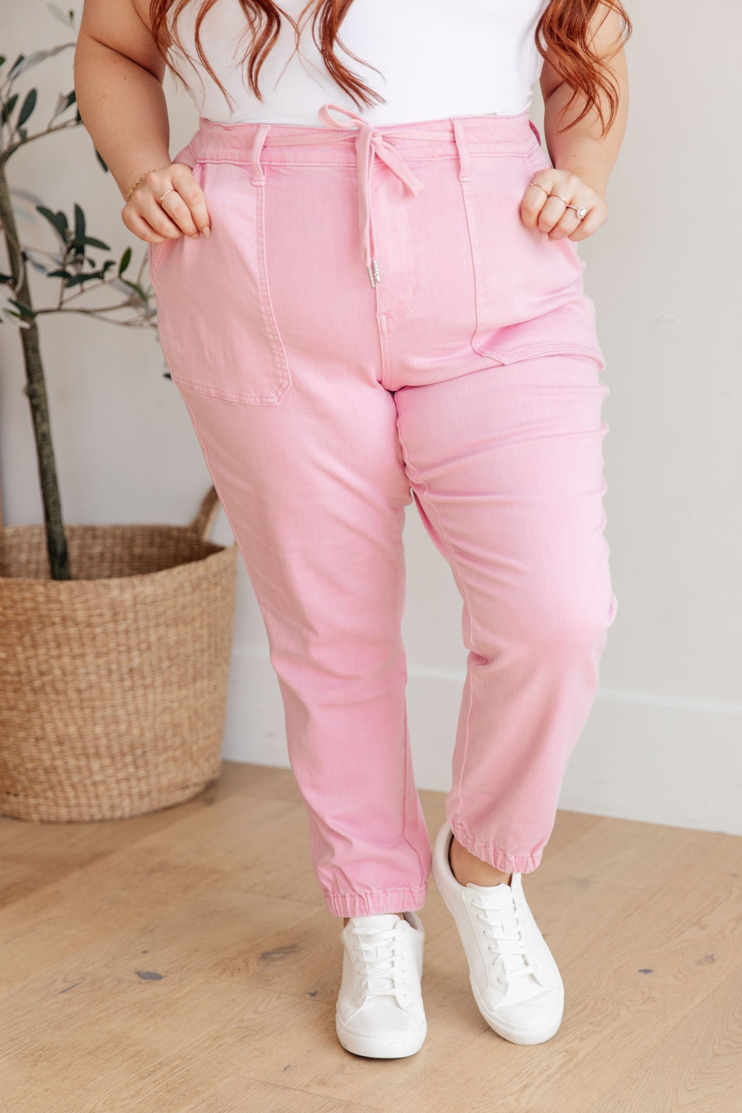 Regina High Rise Pink Garment Dyed Denim Jogger