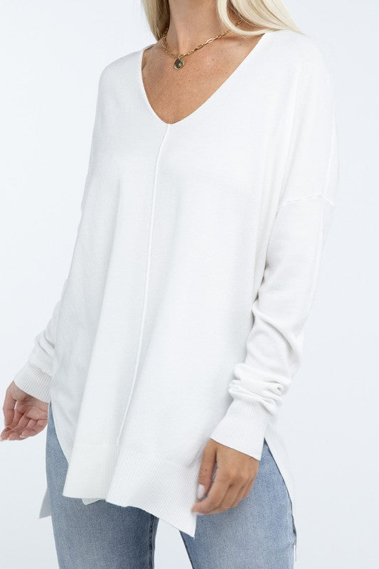 Hi-Low Hem Front Seam Sweater in 5 Colors