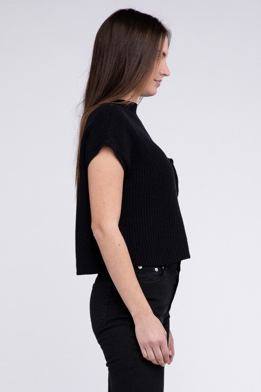 Mock Neck Short Sleeve Cropped Sweater in Mocha or Camel