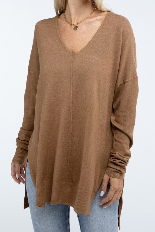 Hi-Low Hem Front Seam Sweater in 5 Colors