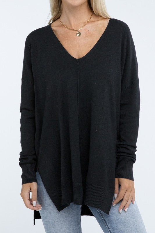 Hi-Low Hem Front Seam Sweater in 5 Colors