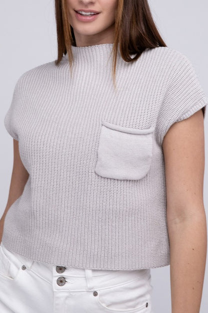 Mock Neck Short Sleeve Cropped Sweater in Mocha or Camel