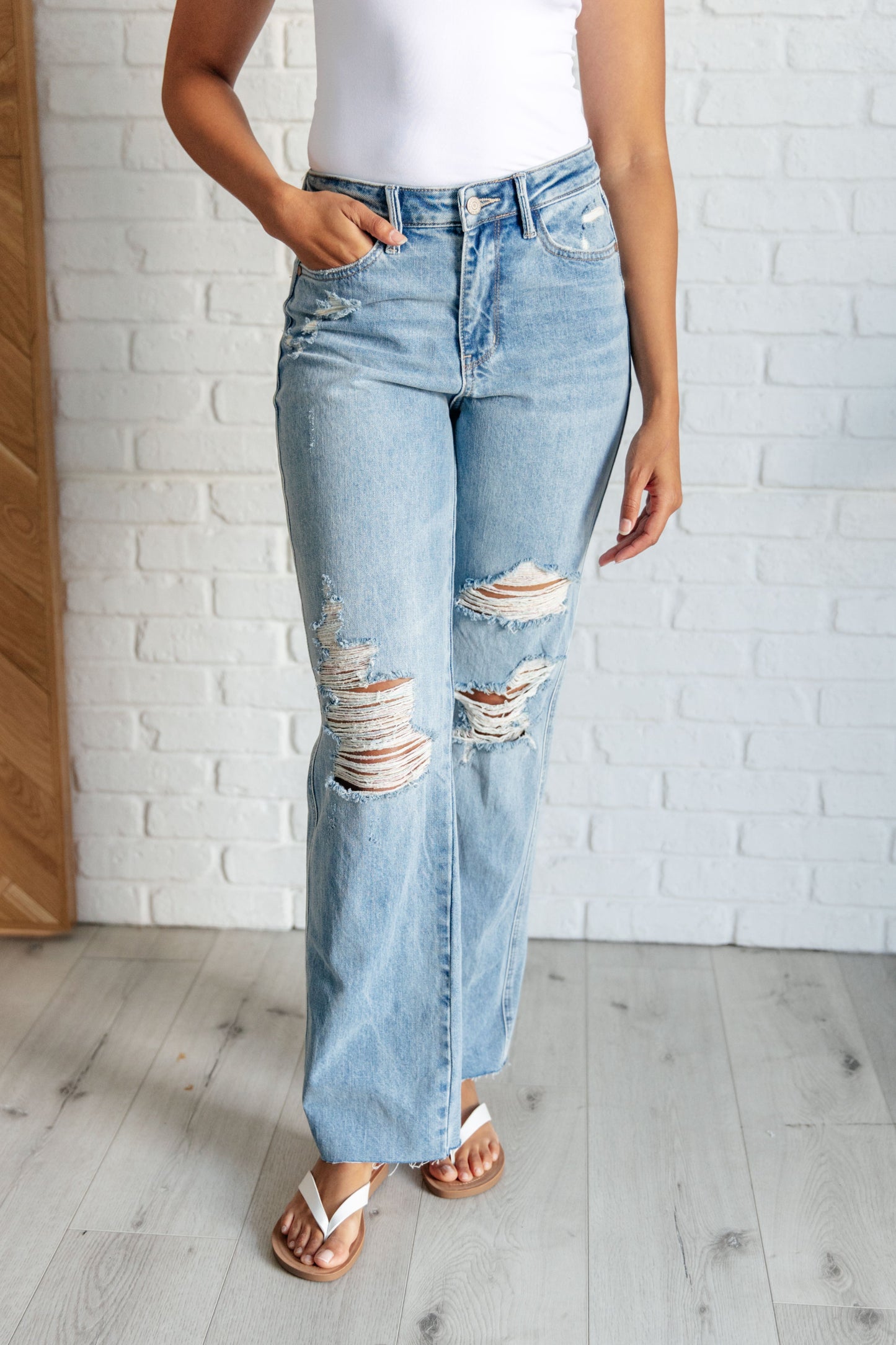 Ramona High Rise Rigid Magic Destroyed Straight Leg Jeans