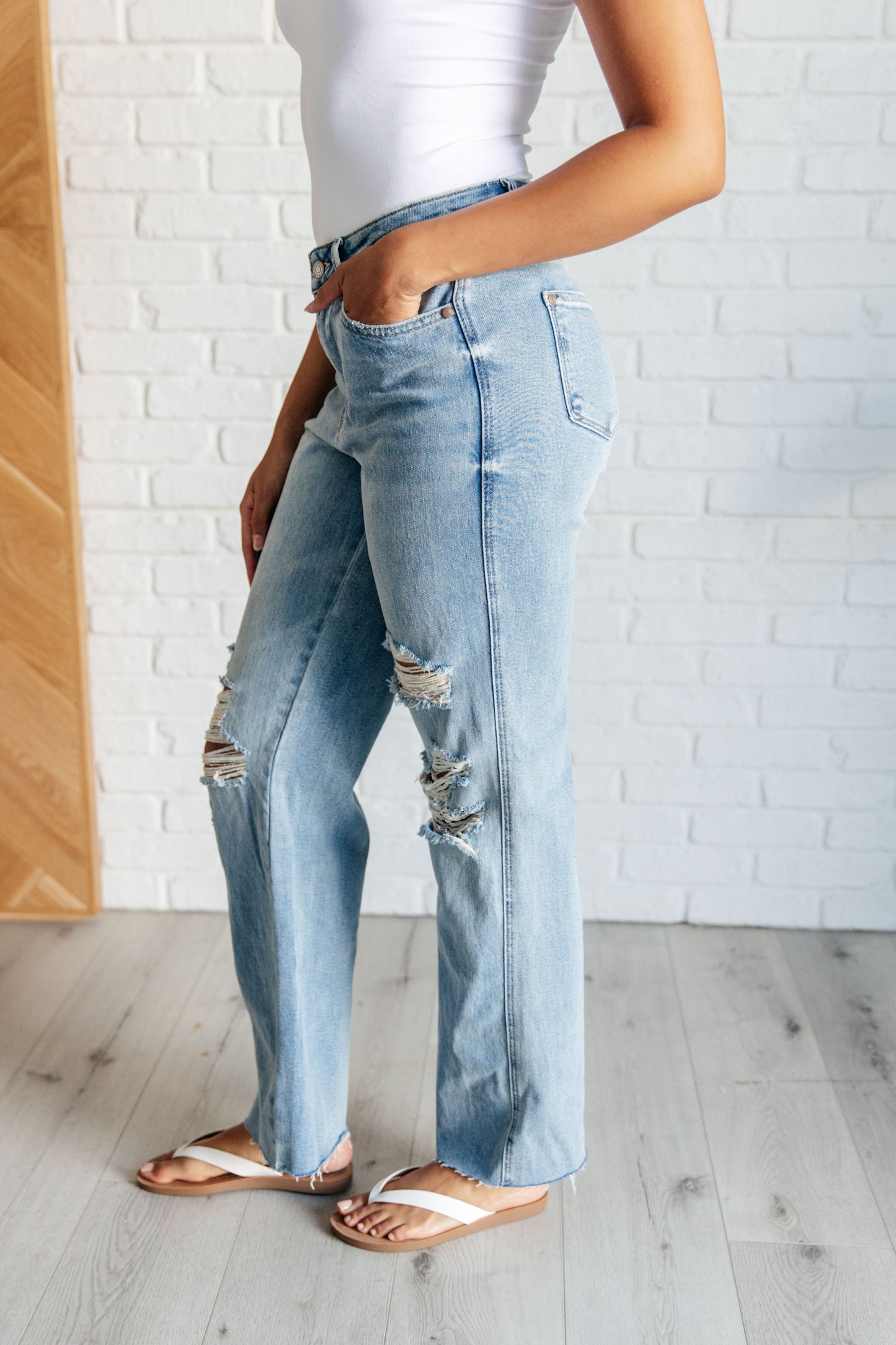 Ramona High Rise Rigid Magic Destroyed Straight Leg Jeans