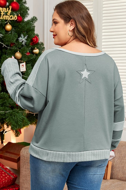 Women Stars Patchwork Round Neck Plus Size T Shirt