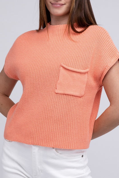 Mock Neck Short Sleeve Cropped Sweater in Mocha or Camel