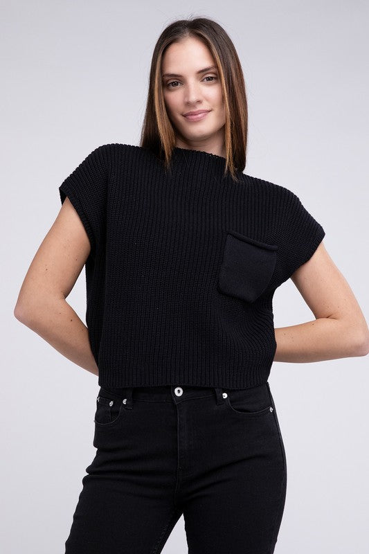 Mock Neck Short Sleeve Cropped Sweater in Mocha or Camel