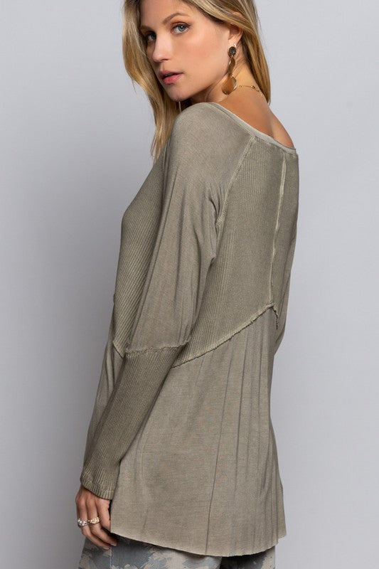 Light Wash Rib Textured Long Sleeve Top in 3 Colors