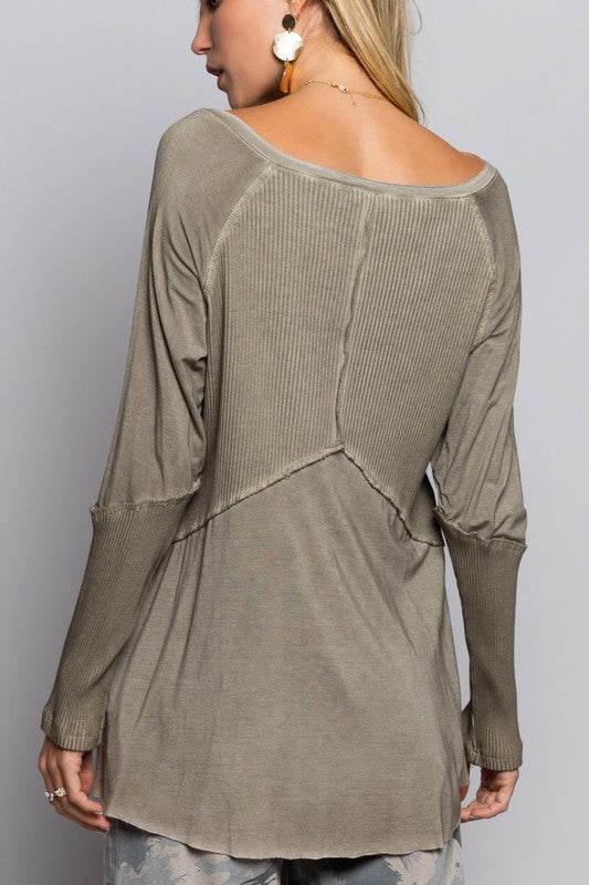 Light Wash Rib Textured Long Sleeve Top in 3 Colors