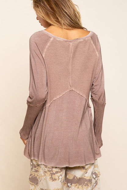 Light Wash Rib Textured Long Sleeve Top in 3 Colors