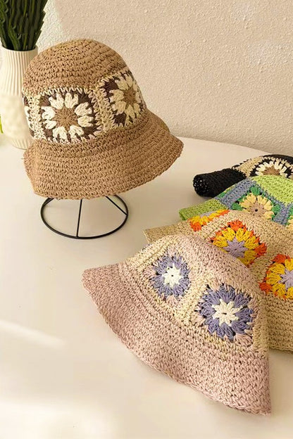 Packable crochet granny square bucket hat