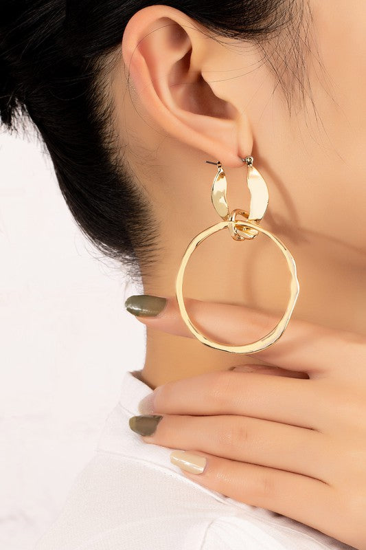 Statement hammered hoop drop earrings