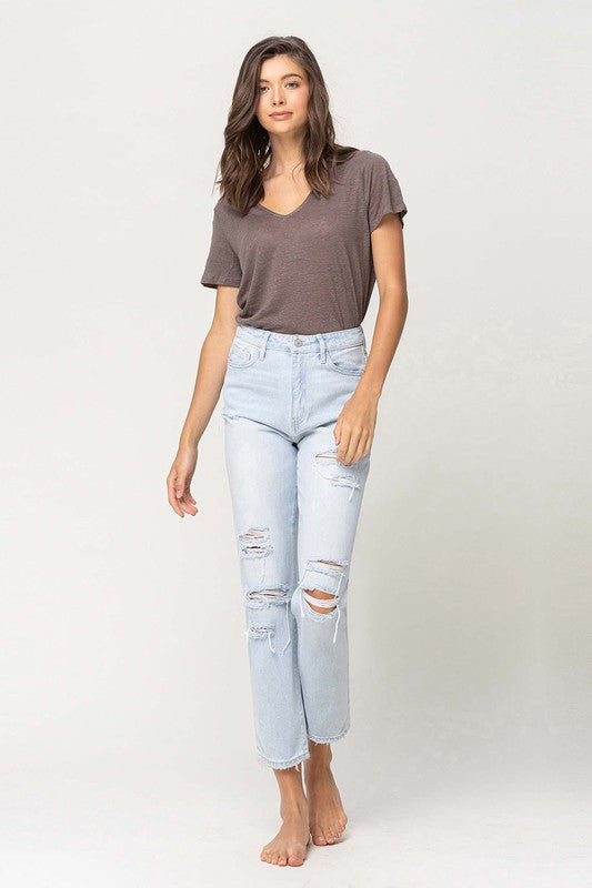 Super High Rise Distressed Crop Straight Jeans from Vervet