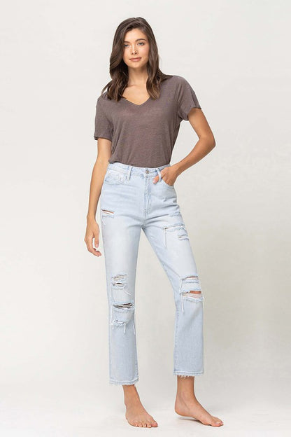 Super High Rise Distressed Crop Straight Jeans from Vervet