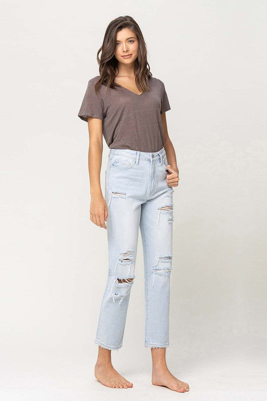 Super High Rise Distressed Crop Straight Jeans from Vervet