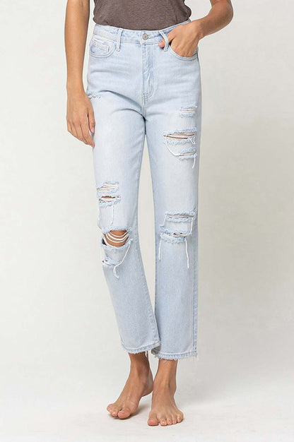 Super High Rise Distressed Crop Straight Jeans from Vervet