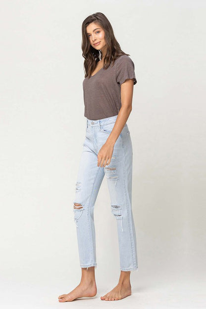 Super High Rise Distressed Crop Straight Jeans from Vervet