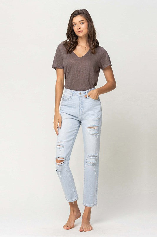 Super High Rise Distressed Crop Straight Jeans from Vervet