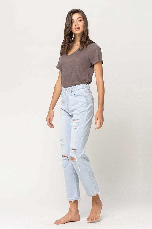 Super High Rise Distressed Crop Straight Jeans from Vervet