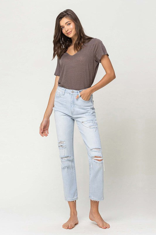 Super High Rise Distressed Crop Straight Jeans from Vervet