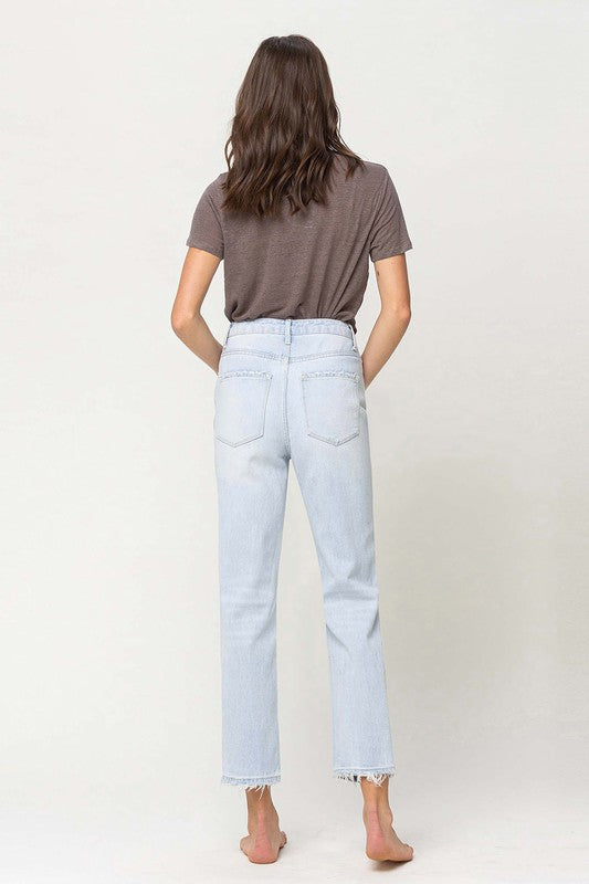 Super High Rise Distressed Crop Straight Jeans from Vervet