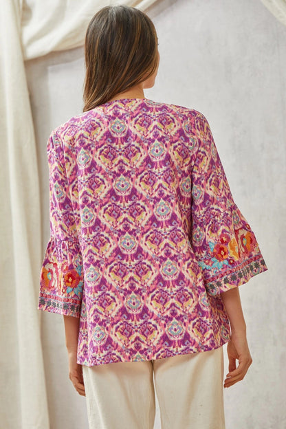 Boho Print Embroidery Tunic Top