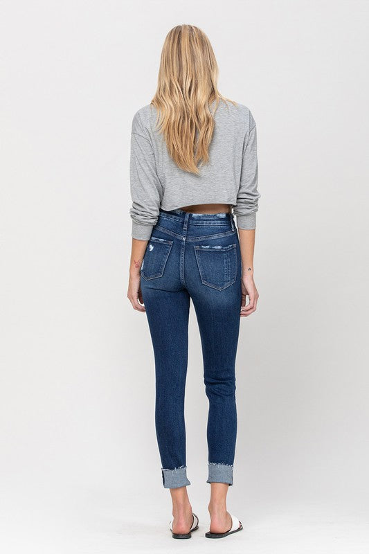 High Rise Distressed Clean Cut Crop Skinny Jeans