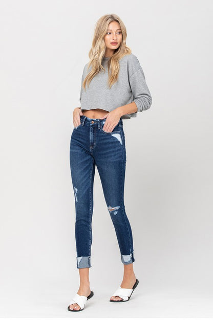 High Rise Distressed Clean Cut Crop Skinny Jeans