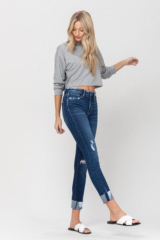 High Rise Distressed Clean Cut Crop Skinny Jeans